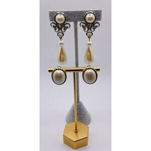 Two VTG RICHELIEU Earrings Faux Pearls and Rhinestones Regency Core Mellennial